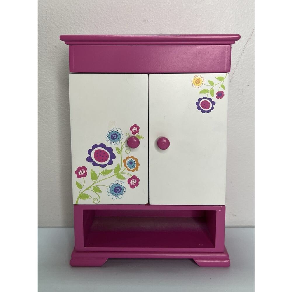 Claire’s Pink White Floral Jewelry Box Girls Cabinet Style Organizer w/ Doors
